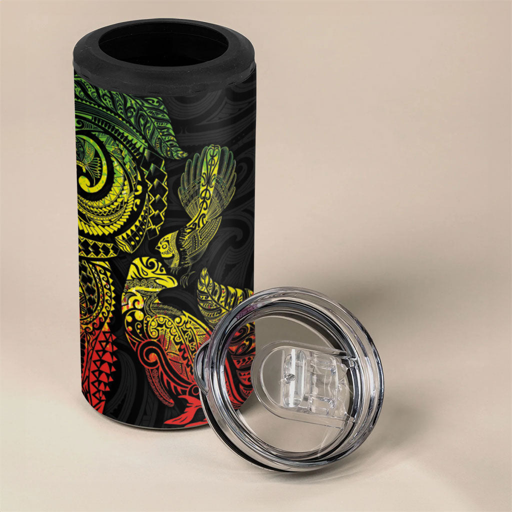 Aotearoa Moko Tribal Tattoo 4 in 1 Can Cooler Tumbler New Zealand Maori Penguin and Fantail Reggae Style