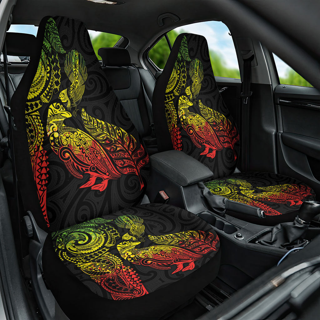 Aotearoa Moko Tribal Tattoo Car Seat Cover New Zealand Maori Penguin and Fantail Reggae Style