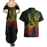 Aotearoa Moko Tribal Tattoo Couples Matching Summer Maxi Dress and Hawaiian Shirt New Zealand Maori Penguin and Fantail Reggae Style