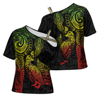 Aotearoa Moko Tribal Tattoo Cross Shoulder Shirt New Zealand Maori Penguin and Fantail Reggae Style