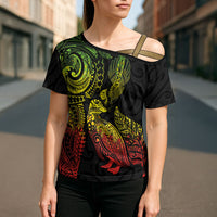 Aotearoa Moko Tribal Tattoo Cross Shoulder Shirt New Zealand Maori Penguin and Fantail Reggae Style