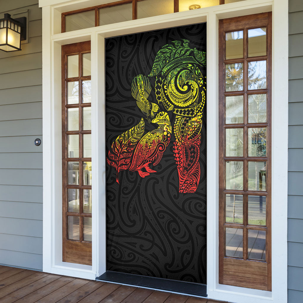 Aotearoa Moko Tribal Tattoo Door Cover New Zealand Maori Penguin and Fantail Reggae Style