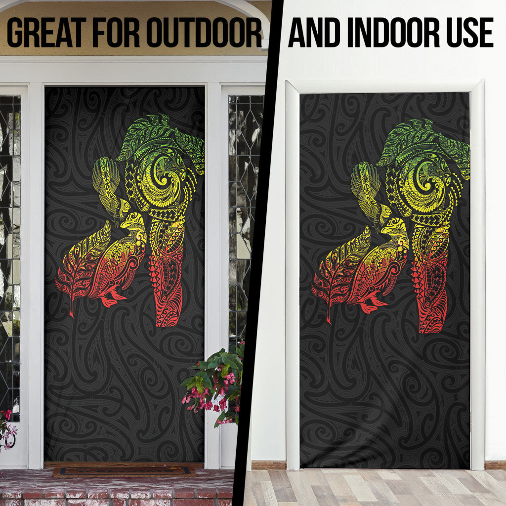 Aotearoa Moko Tribal Tattoo Door Cover New Zealand Maori Penguin and Fantail Reggae Style