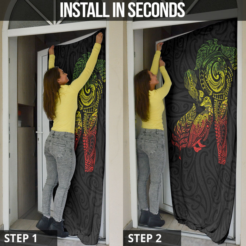 Aotearoa Moko Tribal Tattoo Door Cover New Zealand Maori Penguin and Fantail Reggae Style