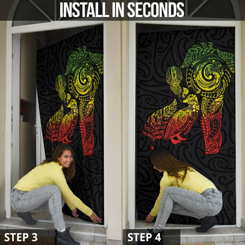 Aotearoa Moko Tribal Tattoo Door Cover New Zealand Maori Penguin and Fantail Reggae Style