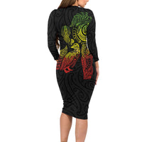 Aotearoa Moko Tribal Tattoo Family Matching Long Sleeve Bodycon Dress and Hawaiian Shirt New Zealand Maori Penguin and Fantail Reggae Style