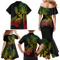 Aotearoa Moko Tribal Tattoo Family Matching Mermaid Dress and Hawaiian Shirt New Zealand Maori Penguin and Fantail Reggae Style