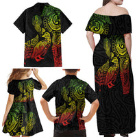 Aotearoa Moko Tribal Tattoo Family Matching Off Shoulder Maxi Dress and Hawaiian Shirt New Zealand Maori Penguin and Fantail Reggae Style