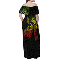 Aotearoa Moko Tribal Tattoo Family Matching Off Shoulder Maxi Dress and Hawaiian Shirt New Zealand Maori Penguin and Fantail Reggae Style