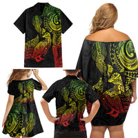 Aotearoa Moko Tribal Tattoo Family Matching Off Shoulder Short Dress and Hawaiian Shirt New Zealand Maori Penguin and Fantail Reggae Style