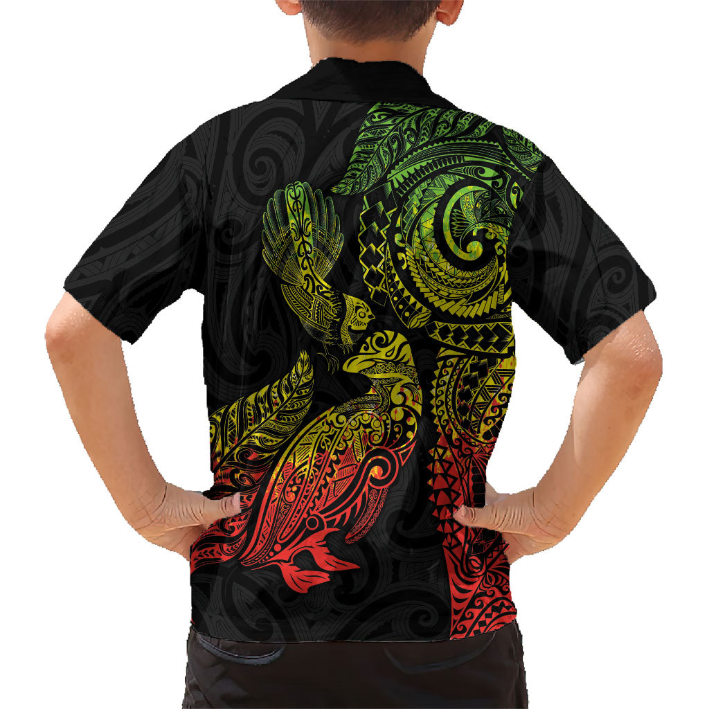 Aotearoa Moko Tribal Tattoo Family Matching Puletasi and Hawaiian Shirt New Zealand Maori Penguin and Fantail Reggae Style LT03 - Polynesian Pride