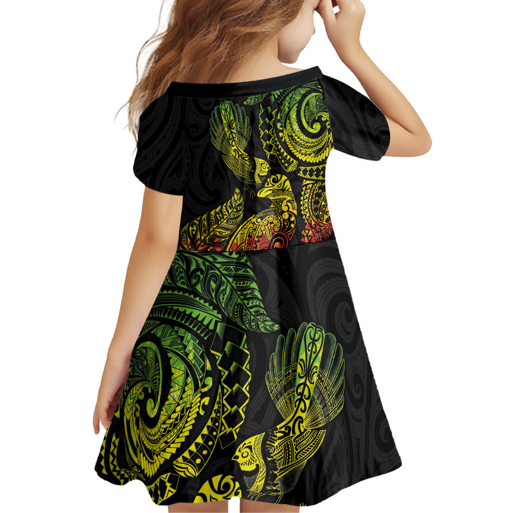 Aotearoa Moko Tribal Tattoo Family Matching Puletasi and Hawaiian Shirt New Zealand Maori Penguin and Fantail Reggae Style LT03 - Polynesian Pride