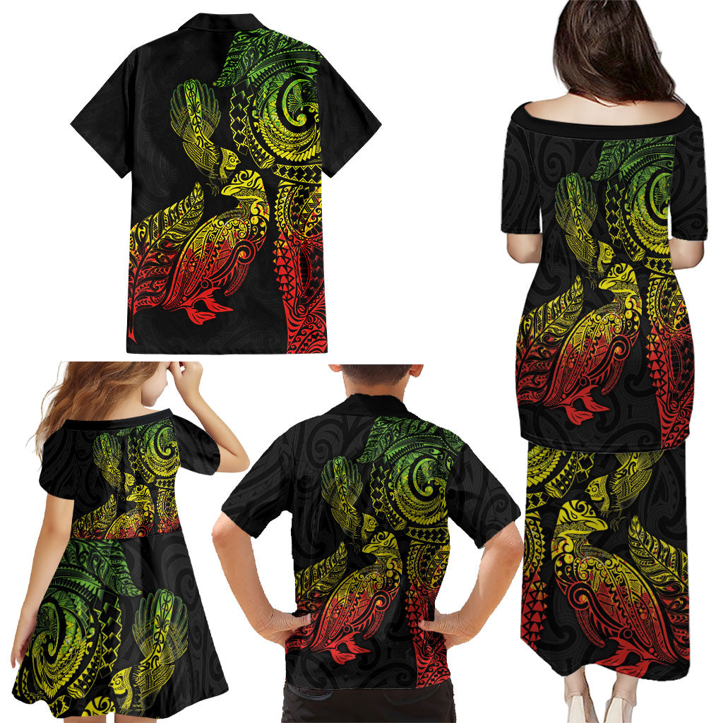 Aotearoa Moko Tribal Tattoo Family Matching Puletasi and Hawaiian Shirt New Zealand Maori Penguin and Fantail Reggae Style LT03 - Polynesian Pride