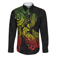 Aotearoa Moko Tribal Tattoo Family Matching Puletasi and Hawaiian Shirt New Zealand Maori Penguin and Fantail Reggae Style LT03 Dad's Shirt - Long Sleeve Multicolor - Polynesian Pride