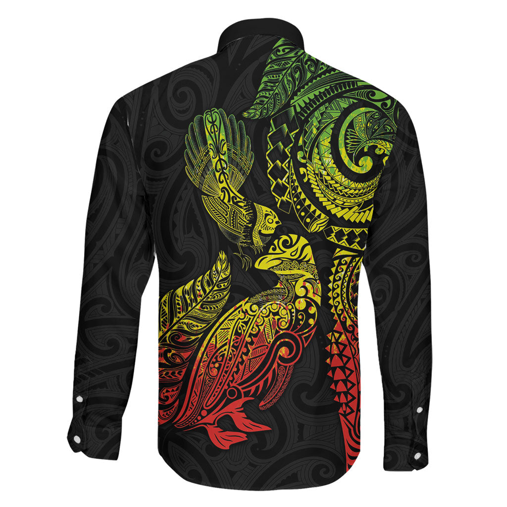 Aotearoa Moko Tribal Tattoo Family Matching Puletasi and Hawaiian Shirt New Zealand Maori Penguin and Fantail Reggae Style LT03 - Polynesian Pride