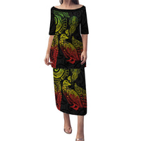 Aotearoa Moko Tribal Tattoo Family Matching Puletasi and Hawaiian Shirt New Zealand Maori Penguin and Fantail Reggae Style LT03 Mom's Dress Multicolor - Polynesian Pride