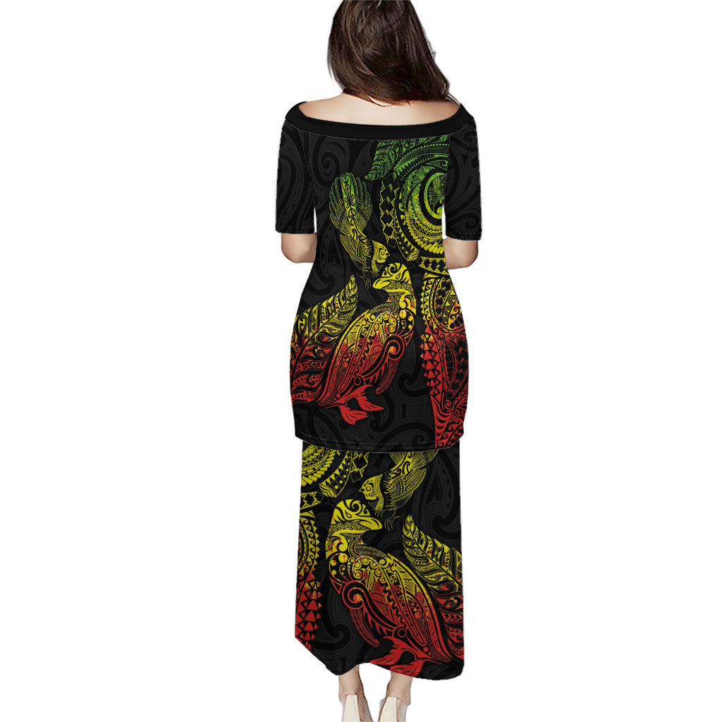 Aotearoa Moko Tribal Tattoo Family Matching Puletasi and Hawaiian Shirt New Zealand Maori Penguin and Fantail Reggae Style LT03 - Polynesian Pride