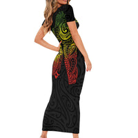 Aotearoa Moko Tribal Tattoo Family Matching Short Sleeve Bodycon Dress and Hawaiian Shirt New Zealand Maori Penguin and Fantail Reggae Style LT03 - Polynesian Pride