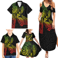 Aotearoa Moko Tribal Tattoo Family Matching Summer Maxi Dress and Hawaiian Shirt New Zealand Maori Penguin and Fantail Reggae Style LT03 - Polynesian Pride
