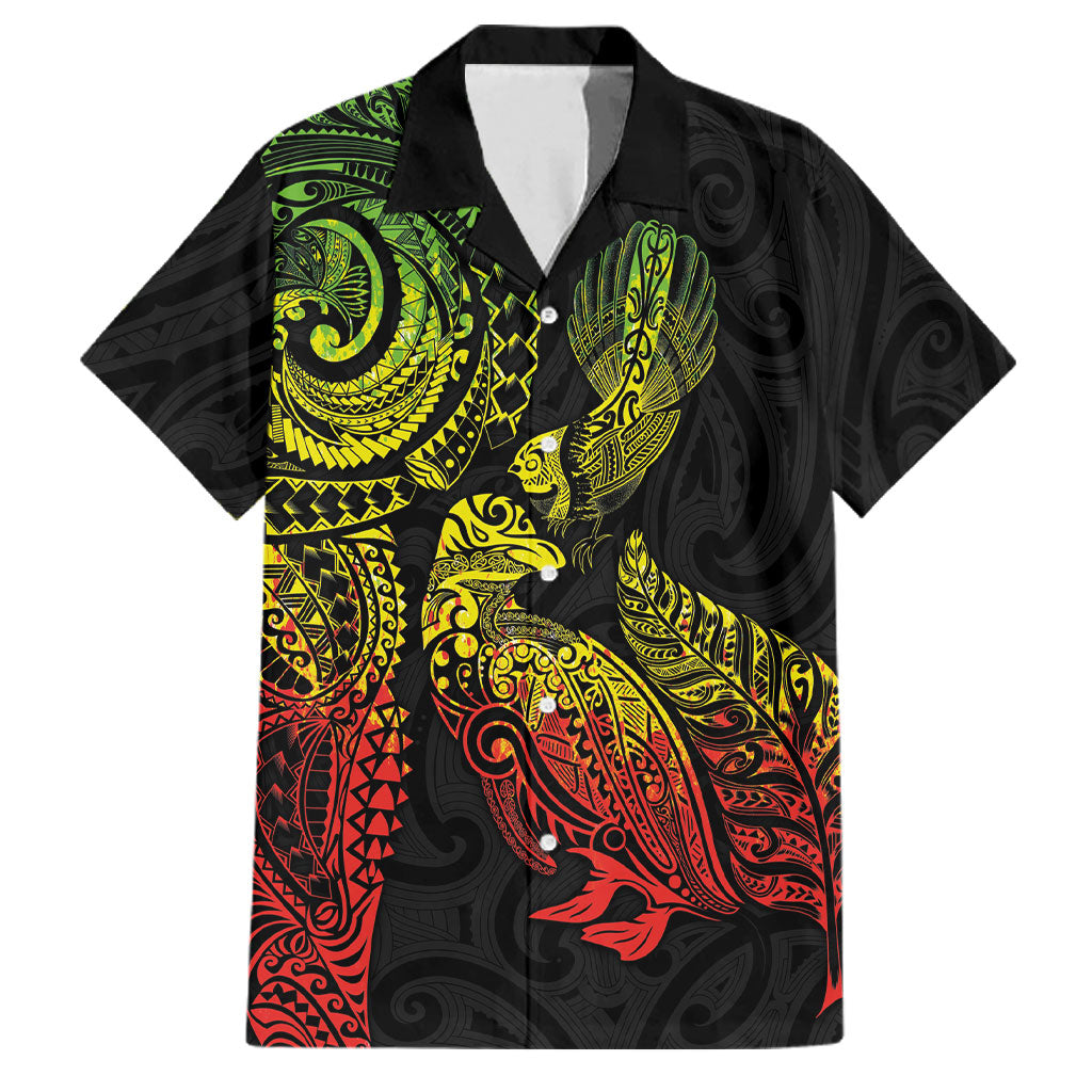 Aotearoa Moko Tribal Tattoo Family Matching Summer Maxi Dress and Hawaiian Shirt New Zealand Maori Penguin and Fantail Reggae Style LT03 Dad's Shirt - Short Sleeve Multicolor - Polynesian Pride