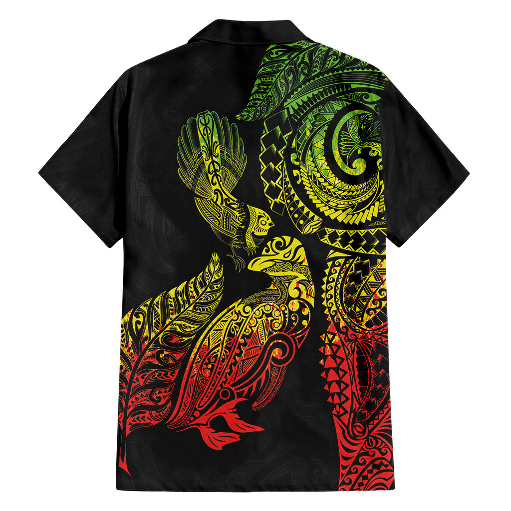 Aotearoa Moko Tribal Tattoo Family Matching Summer Maxi Dress and Hawaiian Shirt New Zealand Maori Penguin and Fantail Reggae Style LT03 - Polynesian Pride