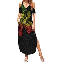Aotearoa Moko Tribal Tattoo Family Matching Summer Maxi Dress and Hawaiian Shirt New Zealand Maori Penguin and Fantail Reggae Style LT03 Mom's Dress Multicolor - Polynesian Pride