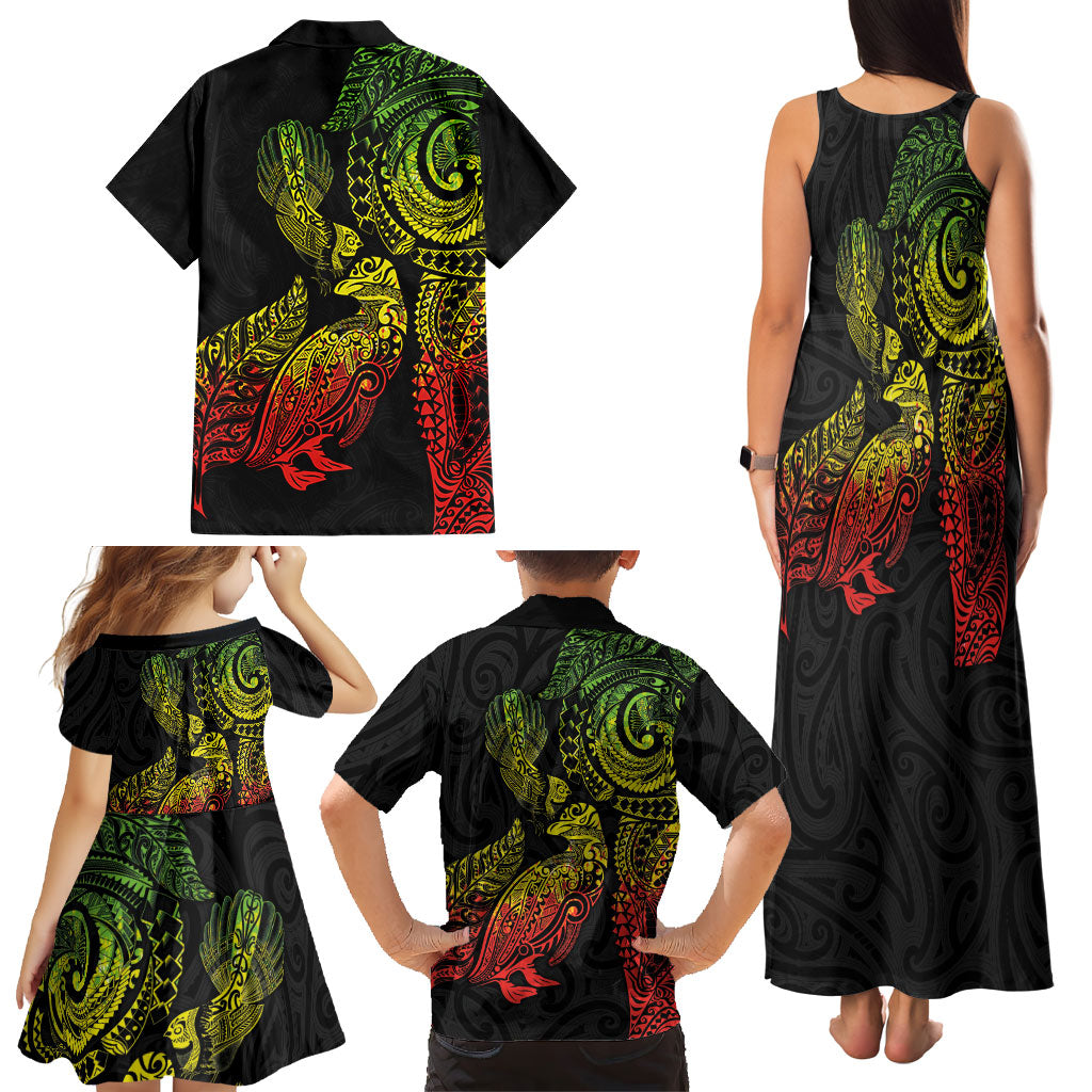 Aotearoa Moko Tribal Tattoo Family Matching Tank Maxi Dress and Hawaiian Shirt New Zealand Maori Penguin and Fantail Reggae Style