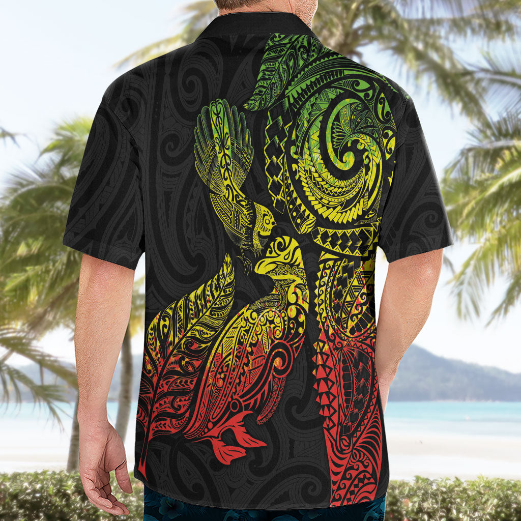 Aotearoa Moko Tribal Tattoo Hawaiian Shirt New Zealand Maori Penguin and Fantail Reggae Style