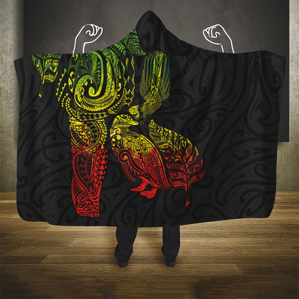 Aotearoa Moko Tribal Tattoo Hooded Blanket New Zealand Maori Penguin and Fantail Reggae Style