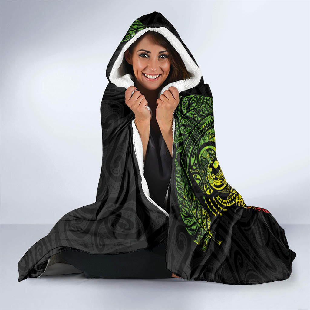 Aotearoa Moko Tribal Tattoo Hooded Blanket New Zealand Maori Penguin and Fantail Reggae Style