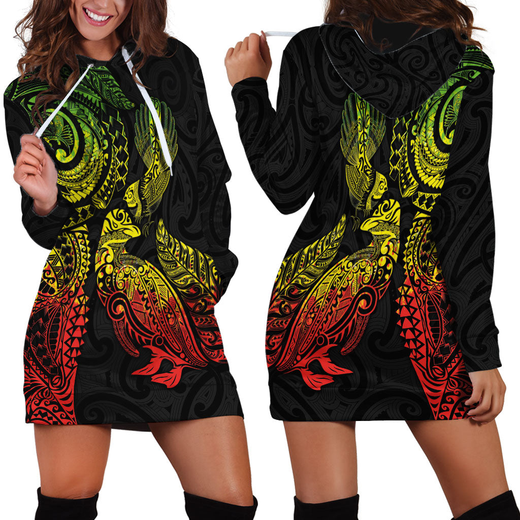Aotearoa Moko Tribal Tattoo Hoodie Dress New Zealand Maori Penguin and Fantail Reggae Style LT03 - Polynesian Pride