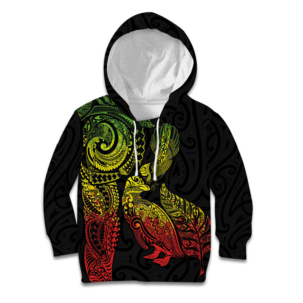 Aotearoa Moko Tribal Tattoo Kid Hoodie New Zealand Maori Penguin and Fantail Reggae Style