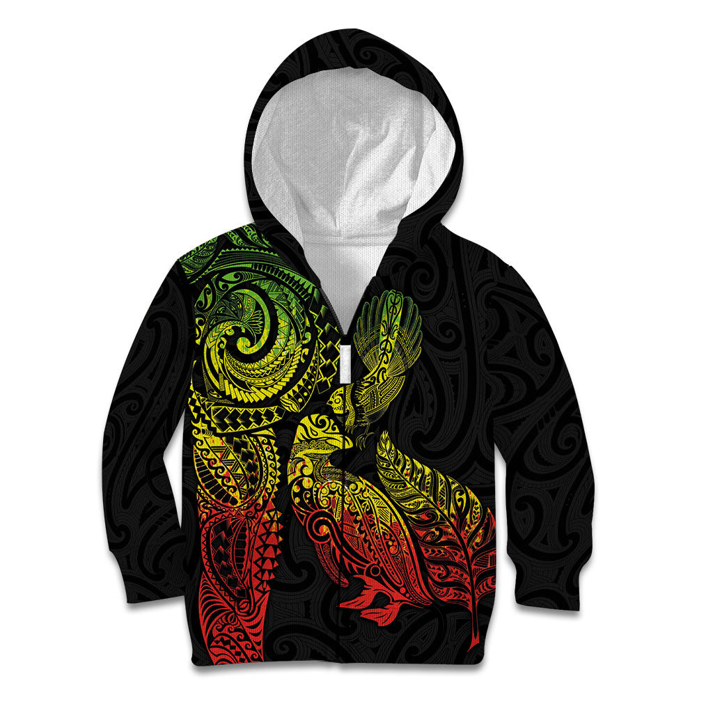 Aotearoa Moko Tribal Tattoo Kid Hoodie New Zealand Maori Penguin and Fantail Reggae Style