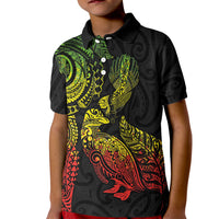 Aotearoa Moko Tribal Tattoo Kid Polo Shirt New Zealand Maori Penguin and Fantail Reggae Style