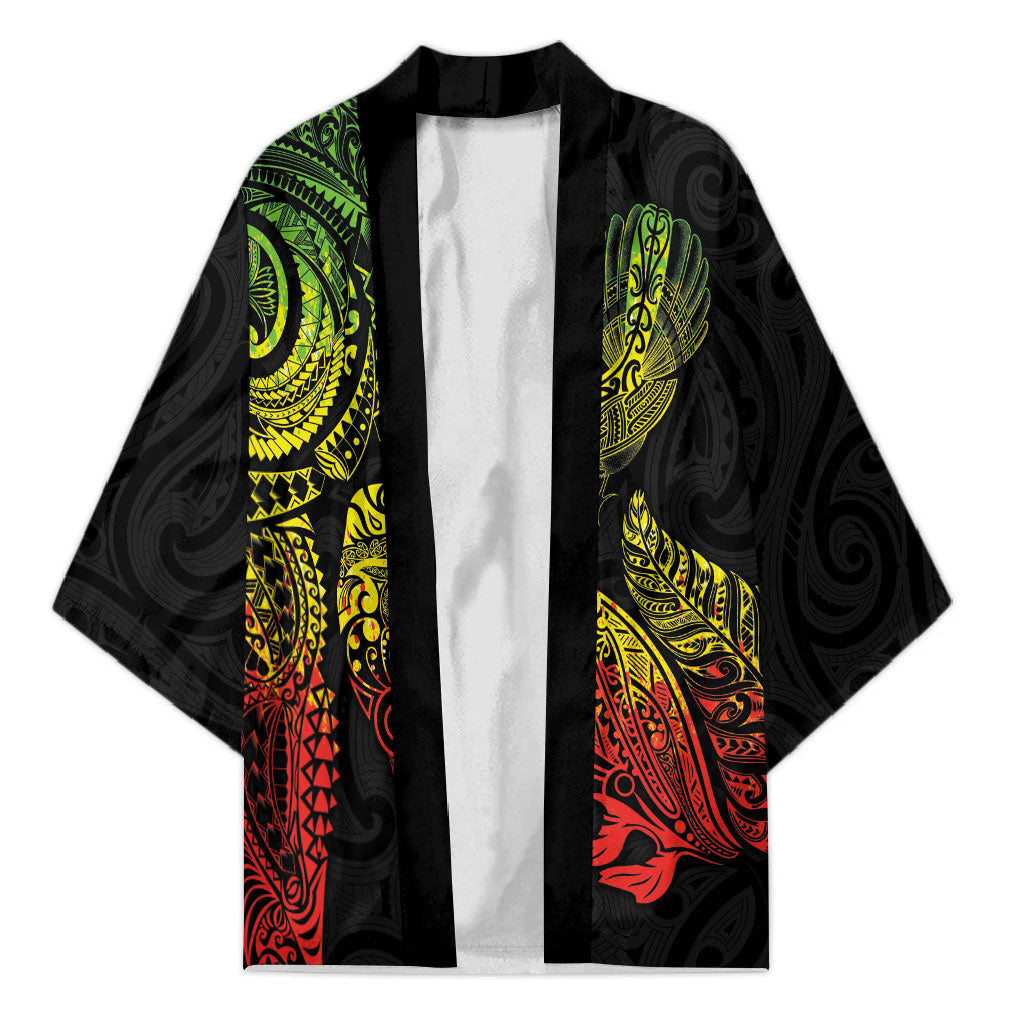 Aotearoa Moko Tribal Tattoo Kimono New Zealand Maori Penguin and Fantail Reggae Style