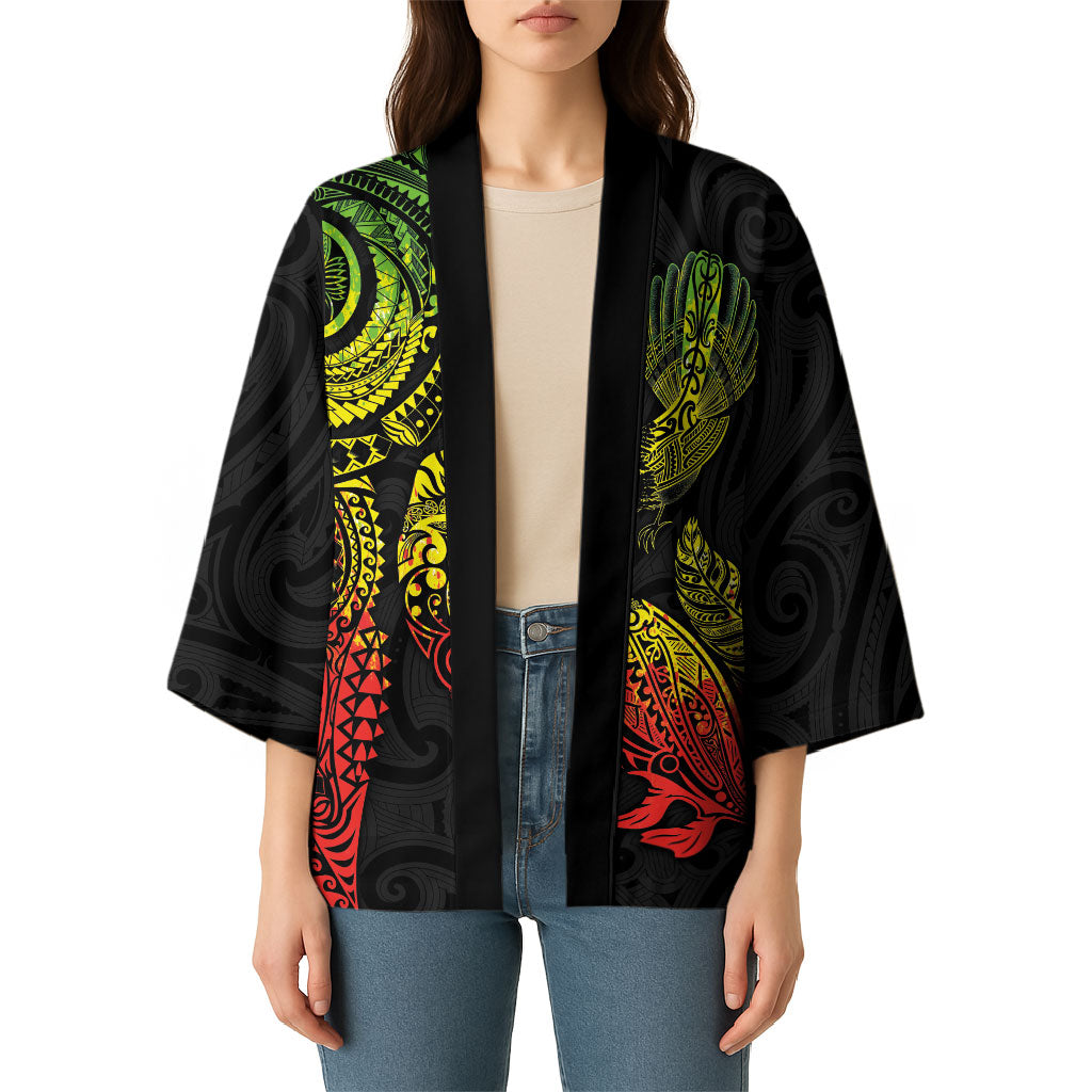 Aotearoa Moko Tribal Tattoo Kimono New Zealand Maori Penguin and Fantail Reggae Style
