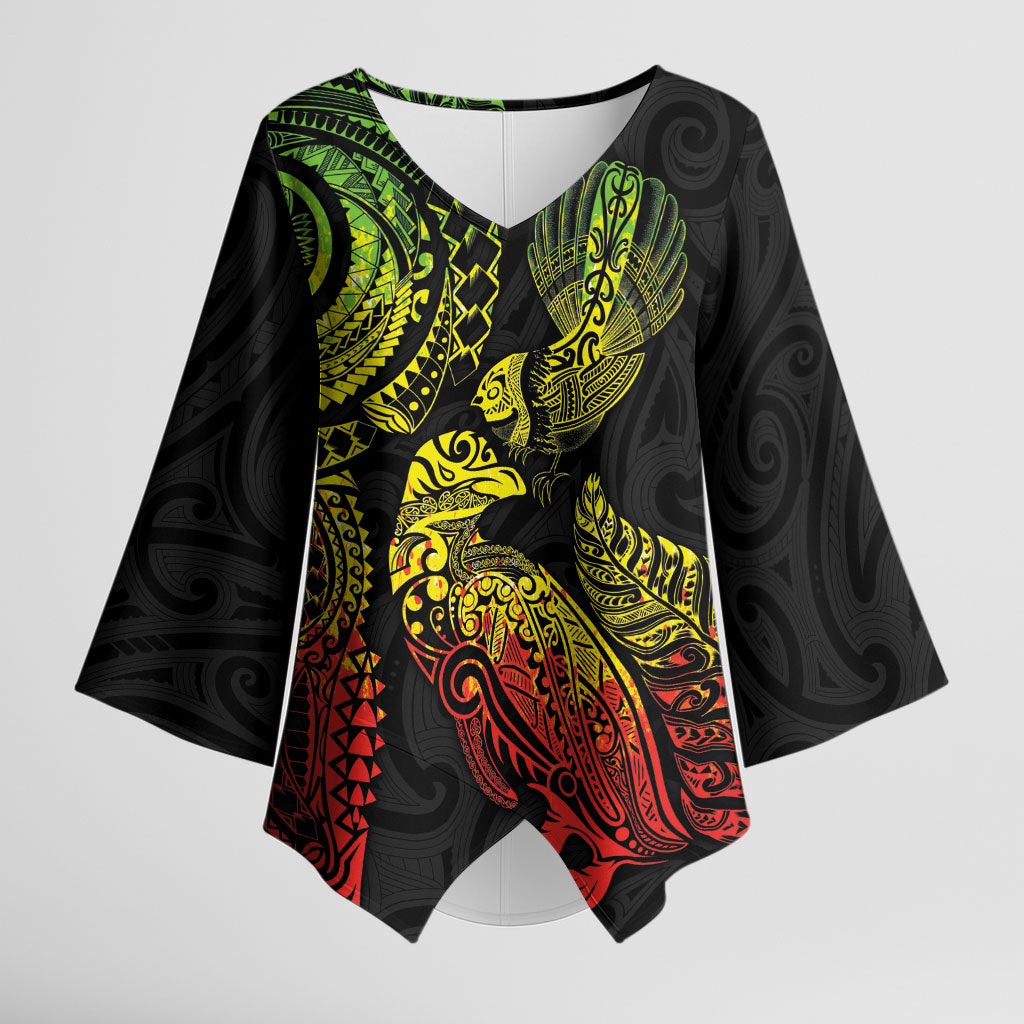 Aotearoa Moko Tribal Tattoo Kimono Sleeve Blouse New Zealand Maori Penguin and Fantail Reggae Style