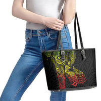 Aotearoa Moko Tribal Tattoo Leather Tote Bag New Zealand Maori Penguin and Fantail Reggae Style