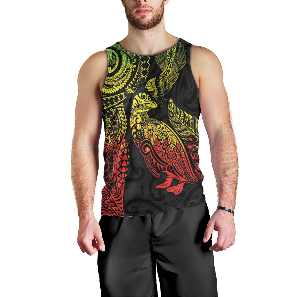 Aotearoa Moko Tribal Tattoo Men Tank Top New Zealand Maori Penguin and Fantail Reggae Style