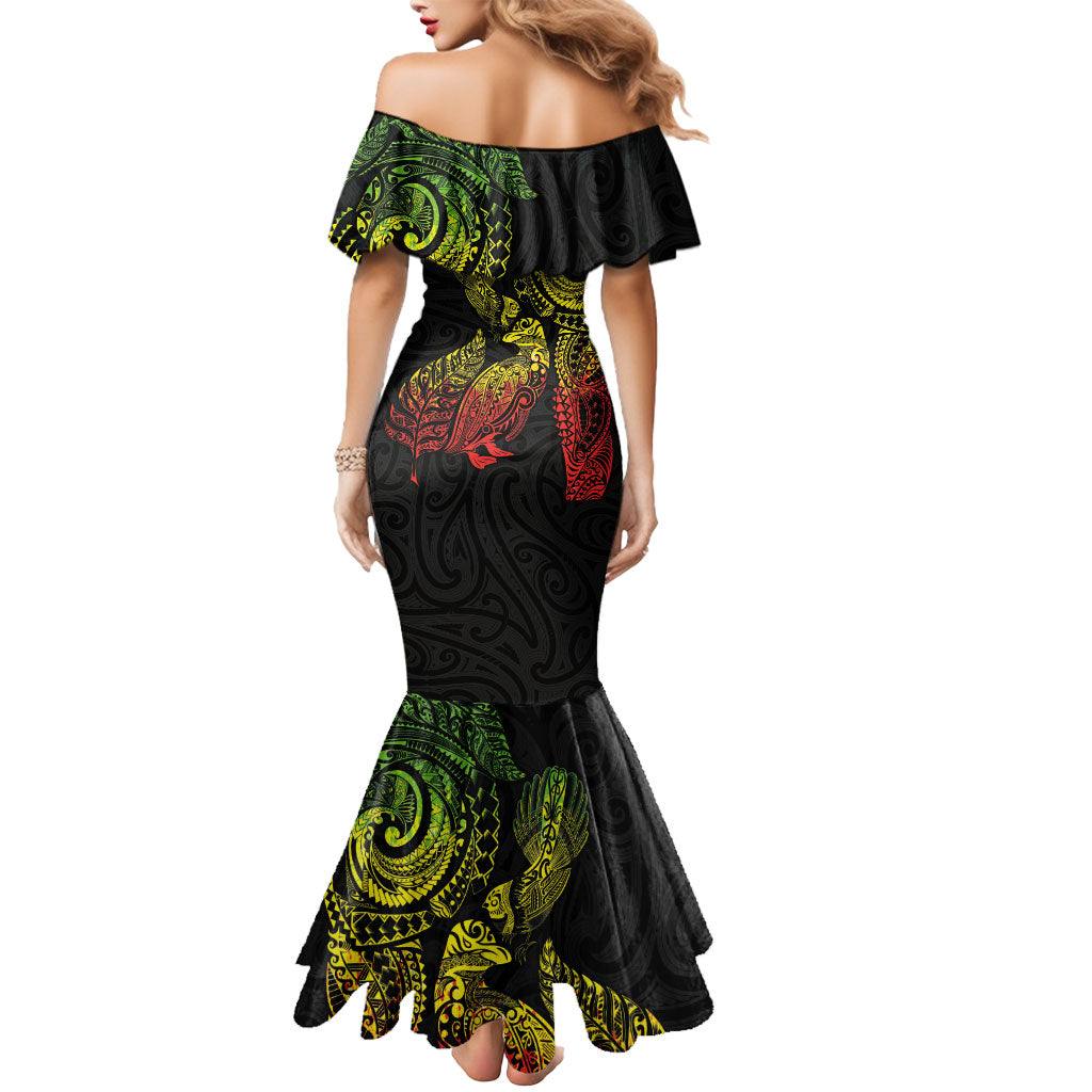 Aotearoa Moko Tribal Tattoo Mermaid Dress New Zealand Maori Penguin and Fantail Reggae Style