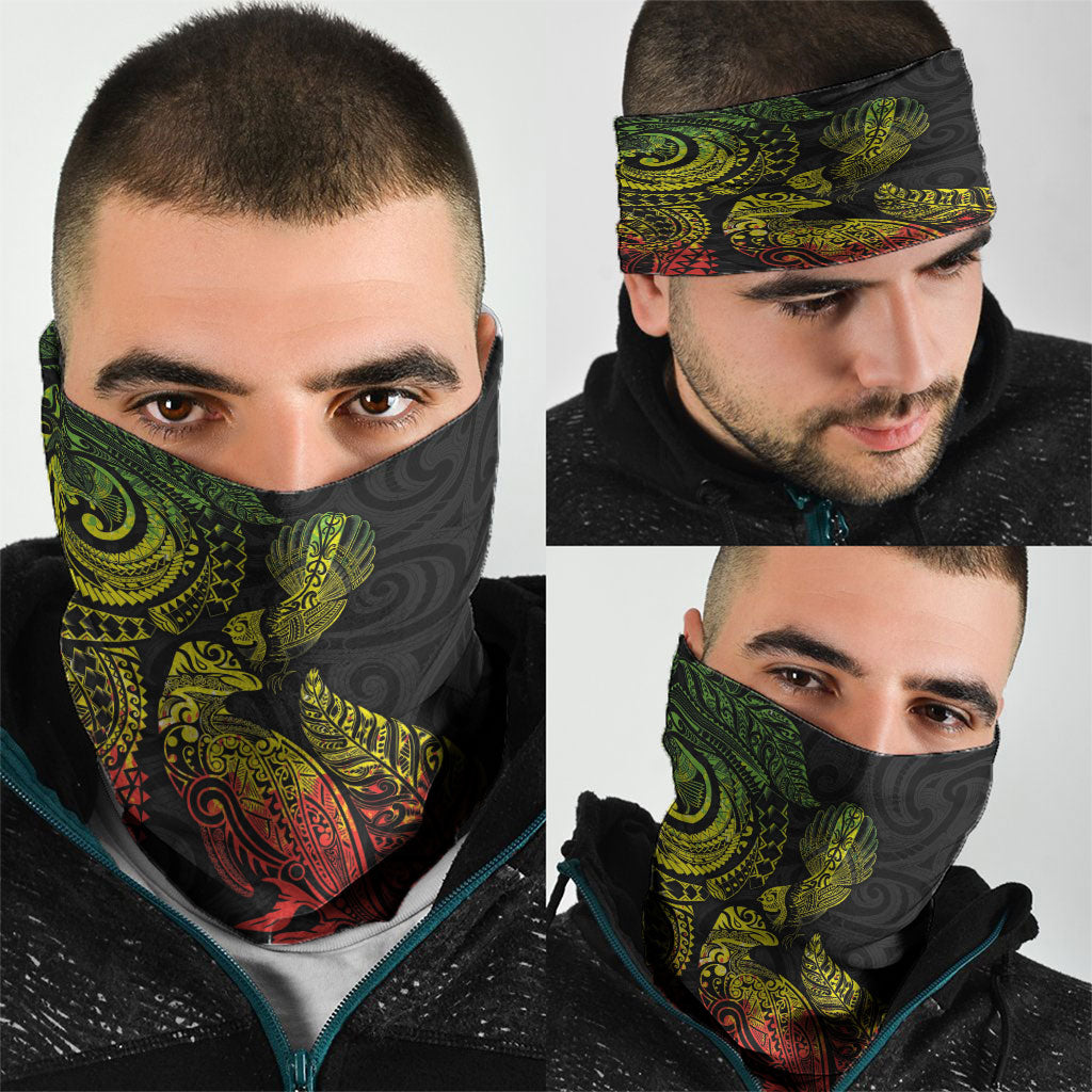 Aotearoa Moko Tribal Tattoo Neck Gaiter New Zealand Maori Penguin and Fantail Reggae Style