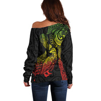 Aotearoa Moko Tribal Tattoo Off Shoulder Sweater New Zealand Maori Penguin and Fantail Reggae Style LT03 - Polynesian Pride