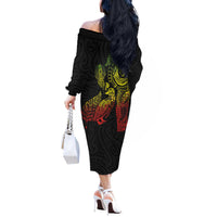Aotearoa Moko Tribal Tattoo Off The Shoulder Long Sleeve Dress New Zealand Maori Penguin and Fantail Reggae Style