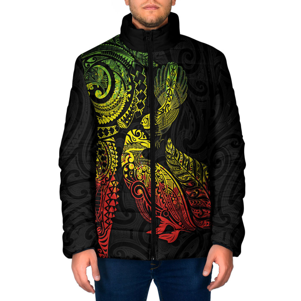 Aotearoa Moko Tribal Tattoo Padded Jacket New Zealand Maori Penguin and Fantail Reggae Style