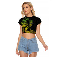 Aotearoa Moko Tribal Tattoo Raglan Cropped T Shirt New Zealand Maori Penguin and Fantail Reggae Style