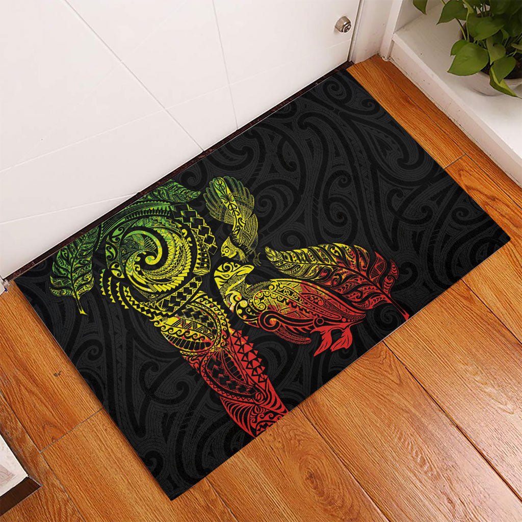 Aotearoa Moko Tribal Tattoo Rubber Doormat New Zealand Maori Penguin and Fantail Reggae Style