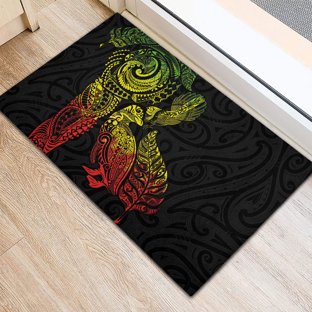 Aotearoa Moko Tribal Tattoo Rubber Doormat New Zealand Maori Penguin and Fantail Reggae Style