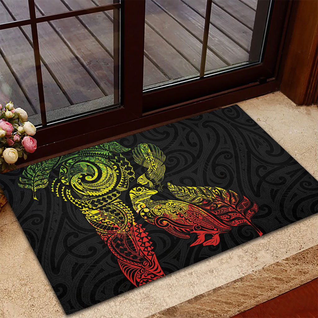 Aotearoa Moko Tribal Tattoo Rubber Doormat New Zealand Maori Penguin and Fantail Reggae Style