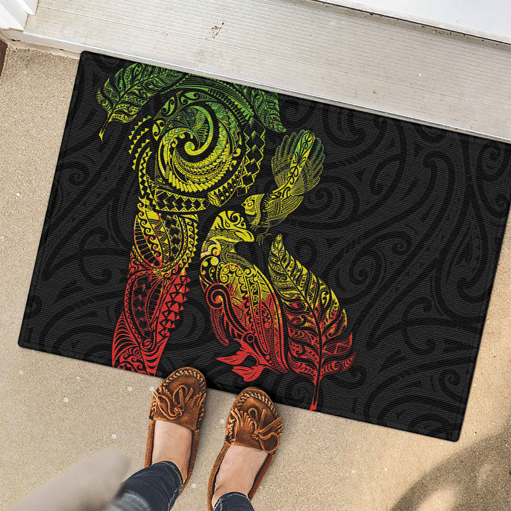 Aotearoa Moko Tribal Tattoo Rubber Doormat New Zealand Maori Penguin and Fantail Reggae Style