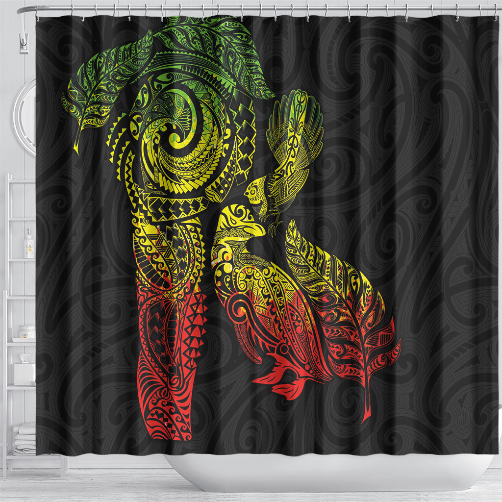Aotearoa Moko Tribal Tattoo Shower Curtain New Zealand Maori Penguin and Fantail Reggae Style